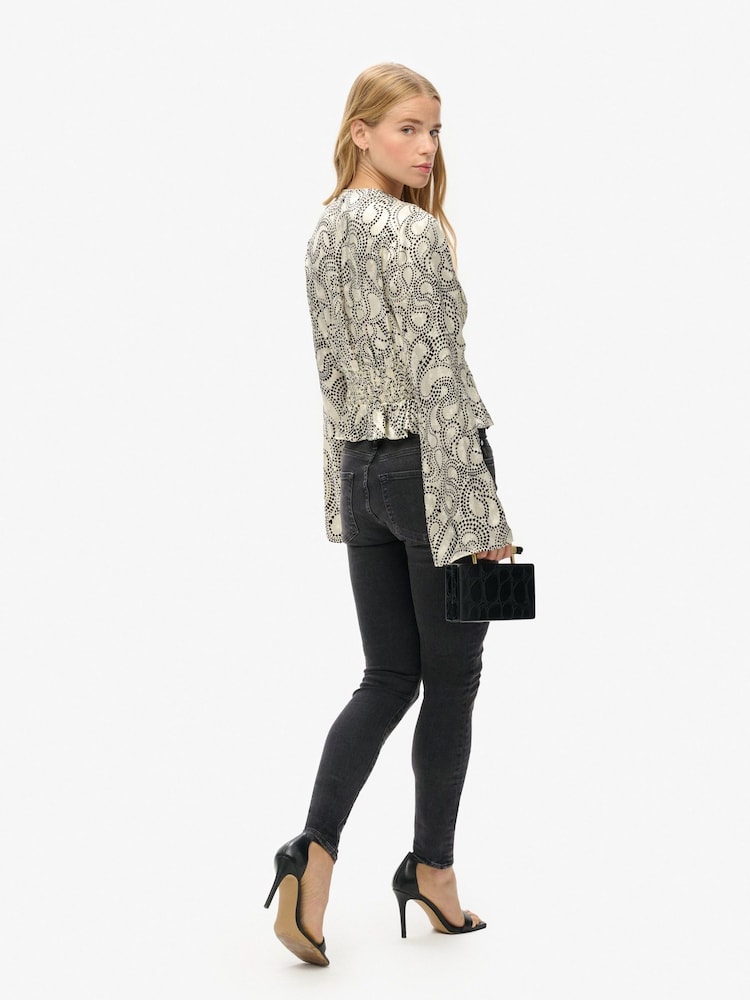 Superdry Cream 70s Sleeve Pleated Woven Top - Image 2 of 5