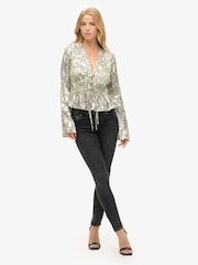 Superdry Cream 70s Sleeve Pleated Woven Top - Image 4 of 5