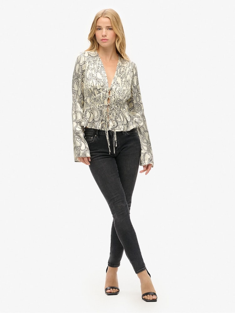 Superdry Cream 70s Sleeve Pleated Woven Top - Image 4 of 5
