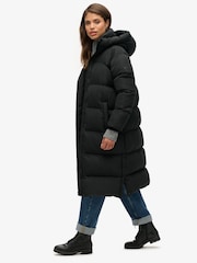 Superdry Black Longline Hooded Puffer Coats - Image 3 of 6