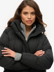 Superdry Black Longline Hooded Puffer Coats - Image 4 of 6
