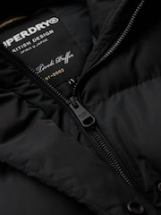 Superdry Black Longline Hooded Puffer Coats - Image 5 of 6