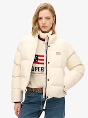 Superdry Off White Sports Puffer Cropped Jacket - Image 1 of 7