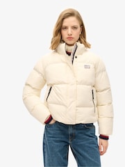 Superdry Off White Sports Puffer Cropped Jacket - Image 2 of 7