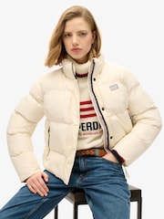 Superdry Off White Sports Puffer Cropped Jacket - Image 3 of 7