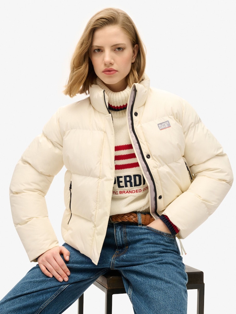 Superdry Off White Sports Puffer Cropped Jacket - Image 3 of 7