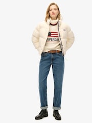Superdry Off White Sports Puffer Cropped Jacket - Image 4 of 7