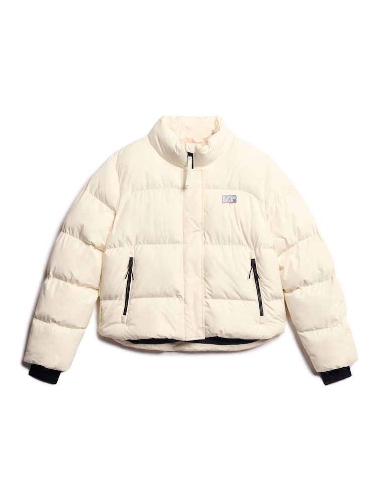 Superdry Off White Sports Puffer Cropped Jacket - Image 6 of 7
