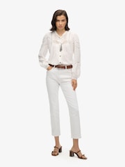 Superdry Off White 100% Cotton Woven Lace Long Sleeve Blouse - Image 2 of 5