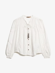 Superdry Off White 100% Cotton Woven Lace Long Sleeve Blouse - Image 4 of 5