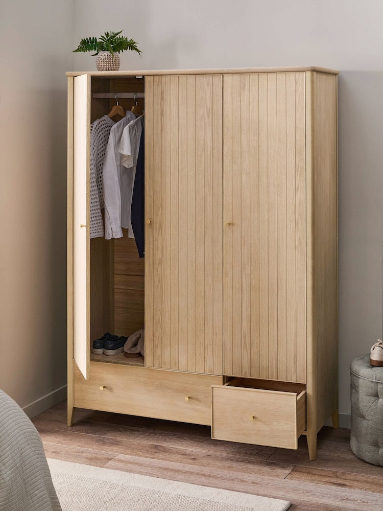 Light Natural Clementine Oak Veneer Triple, 2 Drawers Wardrobe - Image 2 of 10