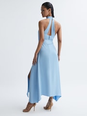 Reiss Blue Evelyn Fitted Halter Neck Midi Dress - Image 5 of 7