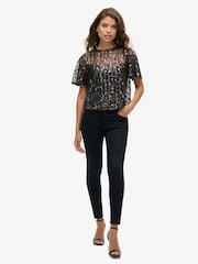 Superdry Grey Grit Sheer Short Sleeve Sequin Top - Image 2 of 5