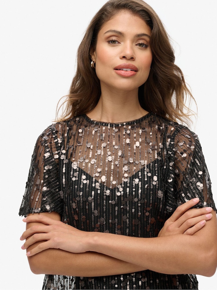 Buy Superdry Grey Grit Sheer Short Sleeve Sequin Top from Next USA