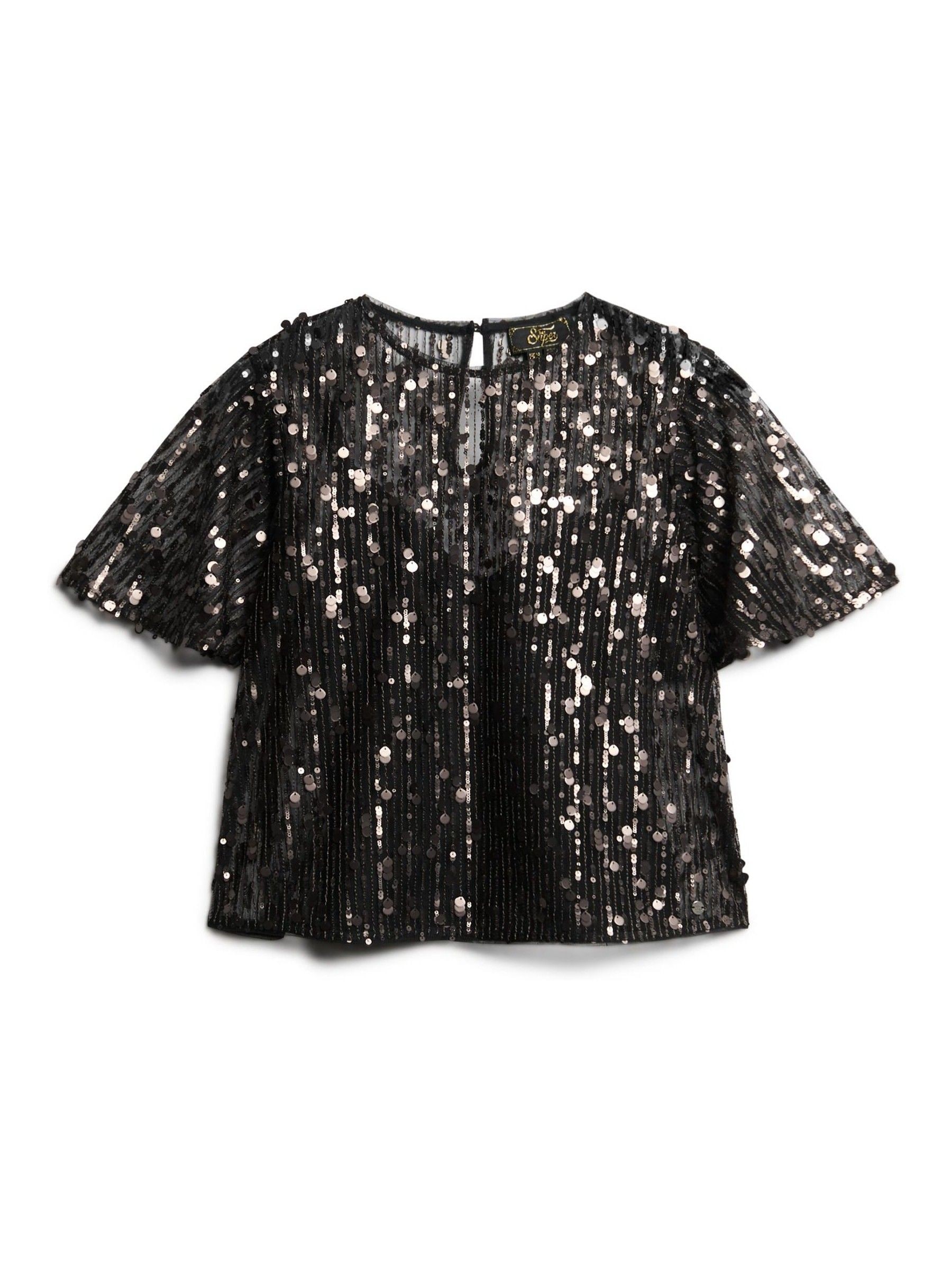 Buy Superdry Grey Grit Sheer Short Sleeve Sequin Top from Next USA