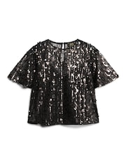 Superdry Grey Grit Sheer Short Sleeve Sequin Top - Image 4 of 5