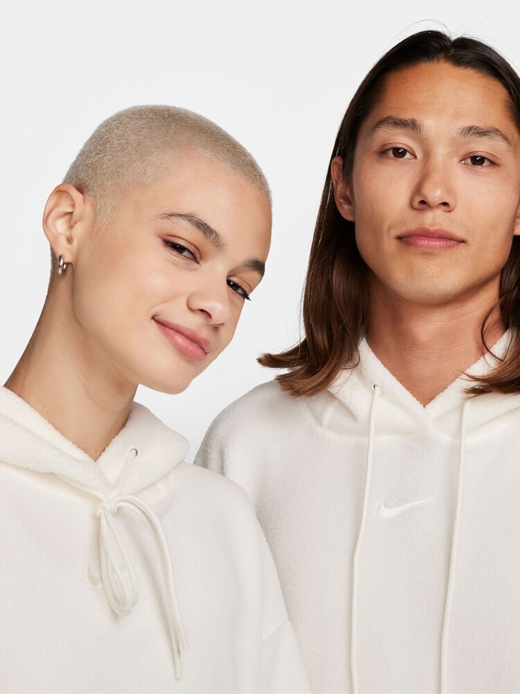 Nike White Nike Sportswear Plush Borg Pullover Hoodie - Image 6 of 10