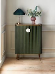 Clarke & Clarke Ribbed Green Mango Wood Calisto Drinks Cabinet - Image 1 of 8
