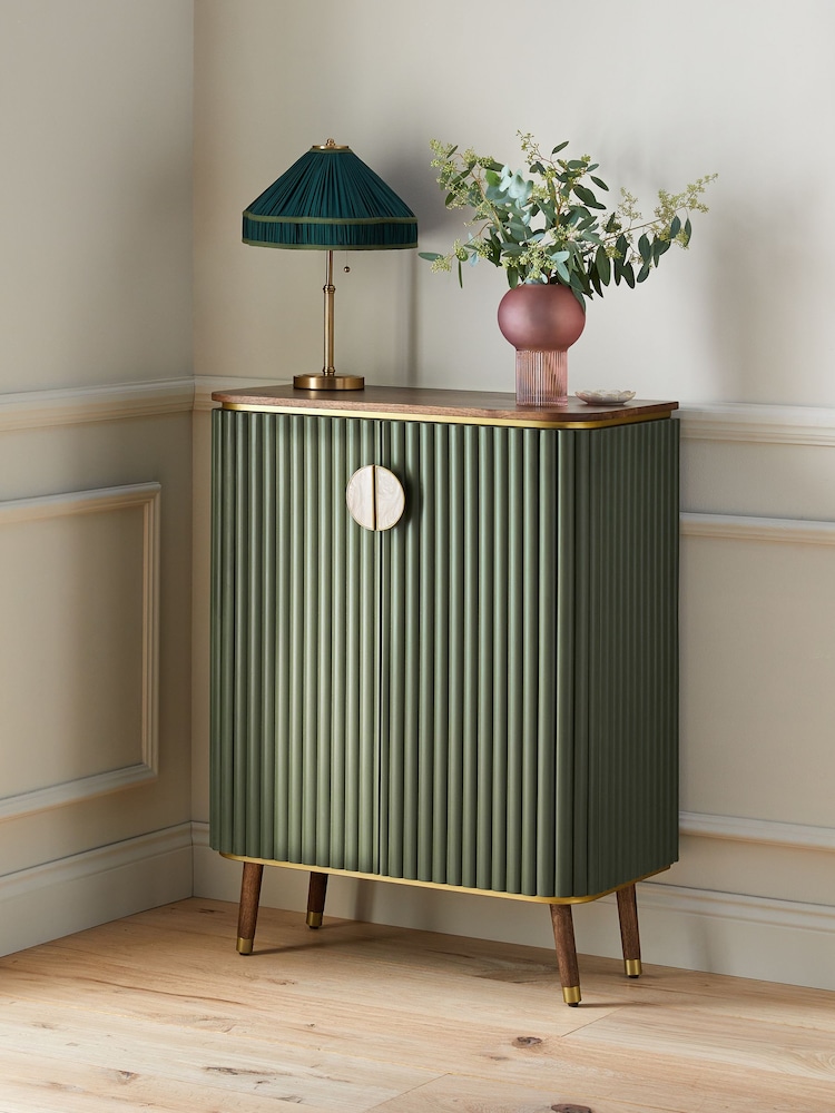 Clarke & Clarke Ribbed Green Mango Wood Calisto Drinks Cabinet - Image 2 of 8