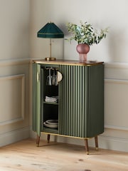 Clarke & Clarke Ribbed Green Mango Wood Calisto Drinks Cabinet - Image 3 of 8