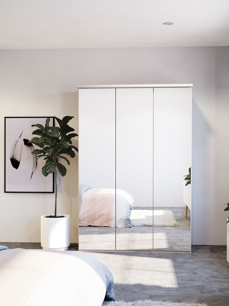 Wiemann Peyton Rustic Oak Mirror Semi Fitted Triple Wardrobe - Image 1 of 4