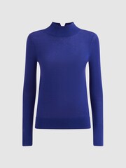 Reiss Blue Kylie Merino Wool Fitted Funnel Neck Top - Image 2 of 5