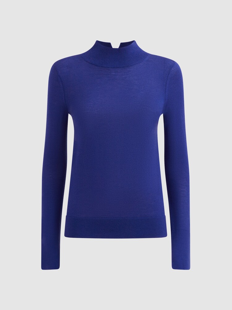 Reiss Blue Kylie Merino Wool Fitted Funnel Neck Top - Image 2 of 5