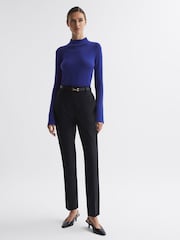 Reiss Blue Kylie Merino Wool Fitted Funnel Neck Top - Image 3 of 5