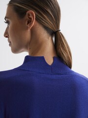 Reiss Blue Kylie Merino Wool Fitted Funnel Neck Top - Image 4 of 5