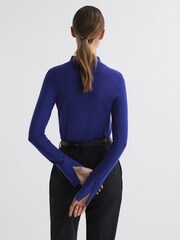 Reiss Blue Kylie Merino Wool Fitted Funnel Neck Top - Image 5 of 5