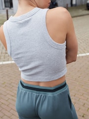 Grey Ribbed Shorter length Sleeveless Racer Vest Tank Top - Image 3 of 6