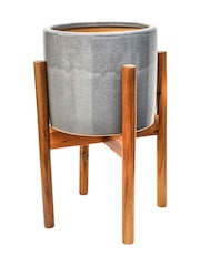 Ivyline Grey Anzio Planter with Wooden Stand - Image 3 of 4