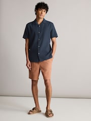 Navy Blue 100% Cotton Textured Waffle Short Sleeve Shirt - Image 2 of 7