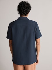 Navy Blue 100% Cotton Textured Waffle Short Sleeve Shirt - Image 3 of 7