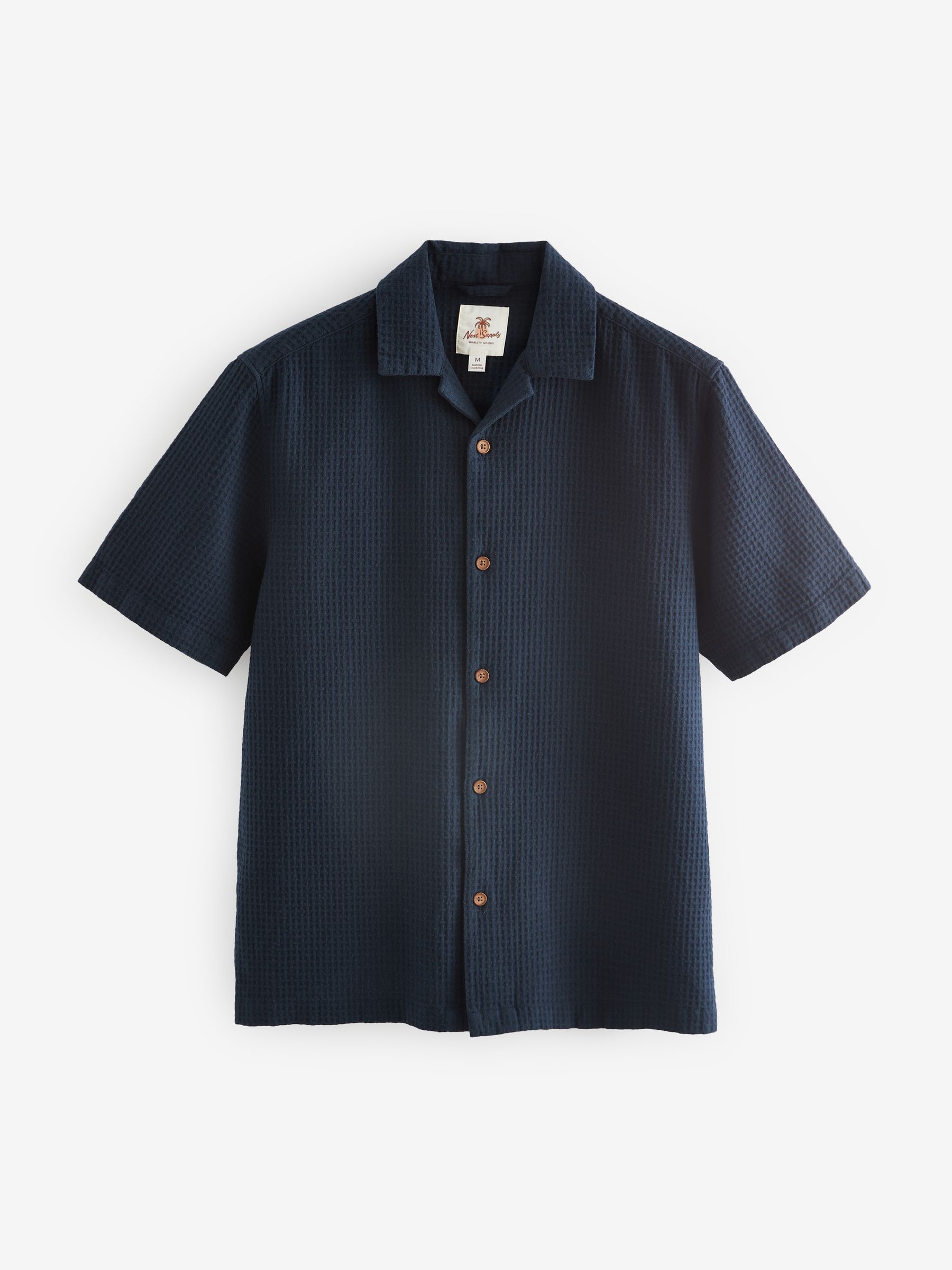 Buy Navy Blue 100% Cotton Textured Waffle Short Sleeve Shirt