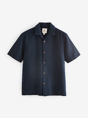 Navy Blue 100% Cotton Textured Waffle Short Sleeve Shirt - Image 5 of 7