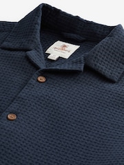 Navy Blue 100% Cotton Textured Waffle Short Sleeve Shirt - Image 6 of 7