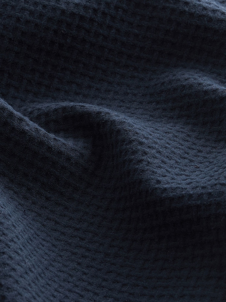 Navy Blue 100% Cotton Textured Waffle Short Sleeve Shirt - Image 7 of 7