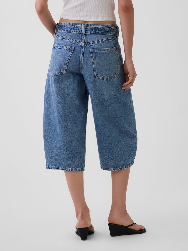 Medium Wash High Waisted Belted Barrel Culotte Jeans - Image 2 of 5 Medium Wash High Waisted Belted Barrel Culotte Jeans - Image 2 of 5