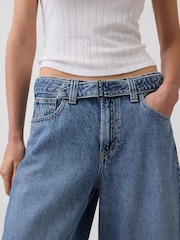 Medium Wash High Waisted Belted Barrel Culotte Jeans - Image 5 of 5