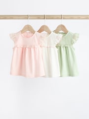 Green/Pink/White Short Sleeve 100% Cotton Baby Tops 3 Pack - Image 1 of 7