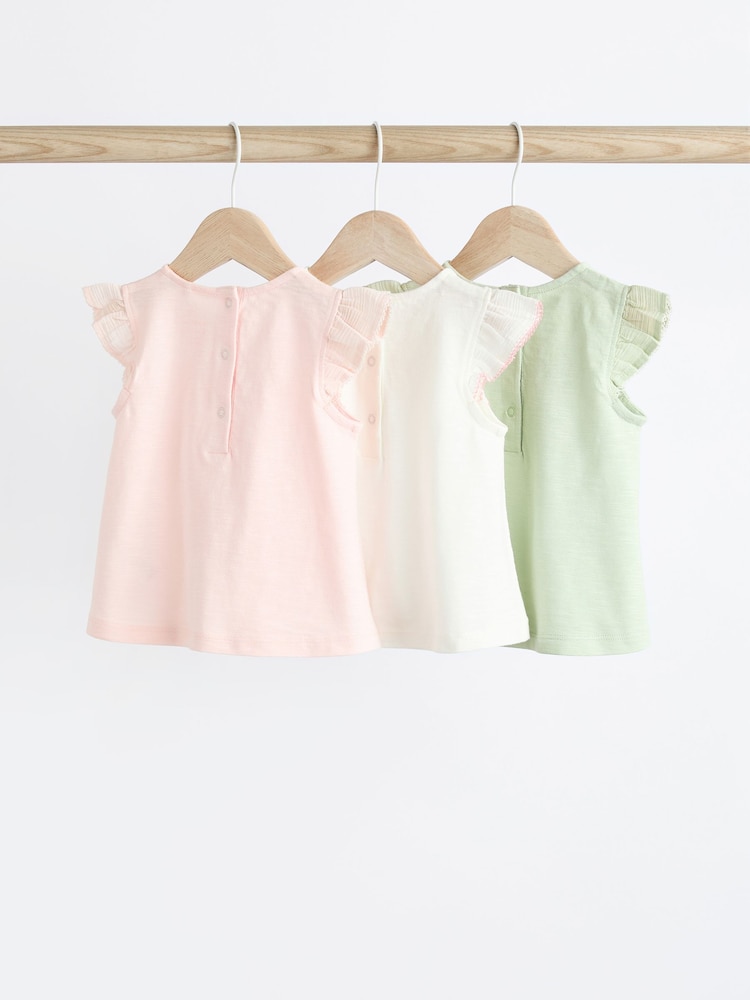 Green/Pink/White Short Sleeve 100% Cotton Baby Tops 3 Pack - Image 2 of 7