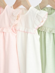 Green/Pink/White Short Sleeve 100% Cotton Baby Tops 3 Pack - Image 3 of 7