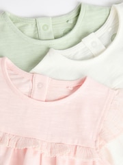 Green/Pink/White Short Sleeve 100% Cotton Baby Tops 3 Pack - Image 4 of 7