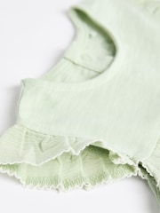 Green/Pink/White Short Sleeve 100% Cotton Baby Tops 3 Pack - Image 5 of 7