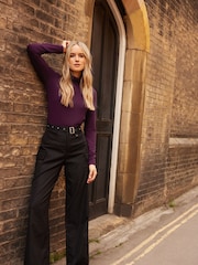 Long Tall Sally Black Belted Wide Leg Cargo Trousers - Image 1 of 4