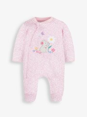 JoJo Maman Bébé Pink Mouse Appliqué Zip Cotton Baby Sleepsuit - Image 2 of 4