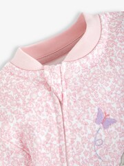 JoJo Maman Bébé Pink Mouse Appliqué Zip Cotton Baby Sleepsuit - Image 3 of 4