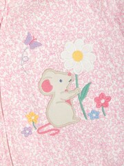JoJo Maman Bébé Pink Mouse Appliqué Zip Cotton Baby Sleepsuit - Image 4 of 4