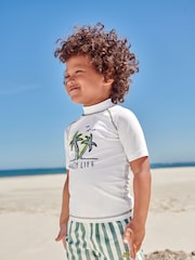 Weiß/Grün gestreift - Sonnenschutz-Set aus Oberteil und Shorts (3 Monate–7 Jahre) - Bild 1 von 8